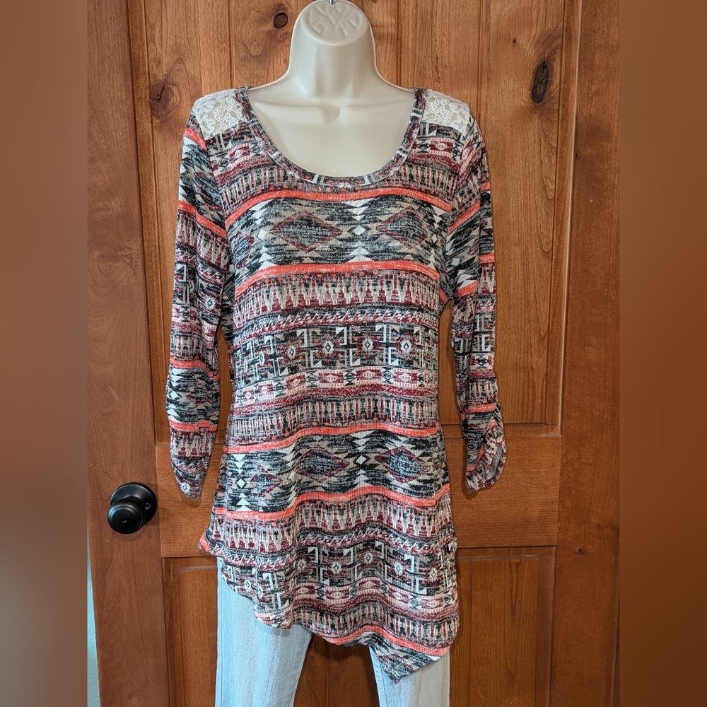 Absolutely Famous Tribal Print Tunic - Coral‎ and Black